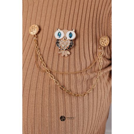 Baglyos kitűzős rövid derekú kötött felső barna