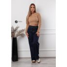 Baglyos kitűzős rövid derekú kötött felső barna