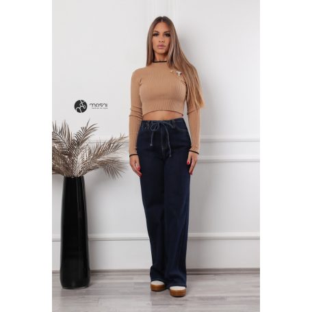 Baglyos kitűzős rövid derekú kötött felső barna