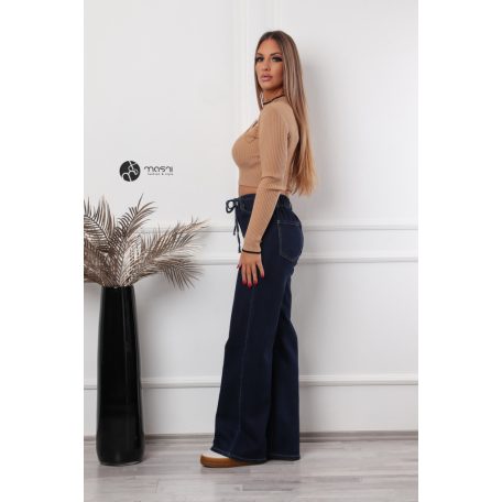 Baglyos kitűzős rövid derekú kötött felső barna