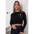 Baglyos kitűzős rövid derekú kötött felső fekete