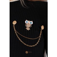 Baglyos kitűzős rövid derekú kötött felső fekete