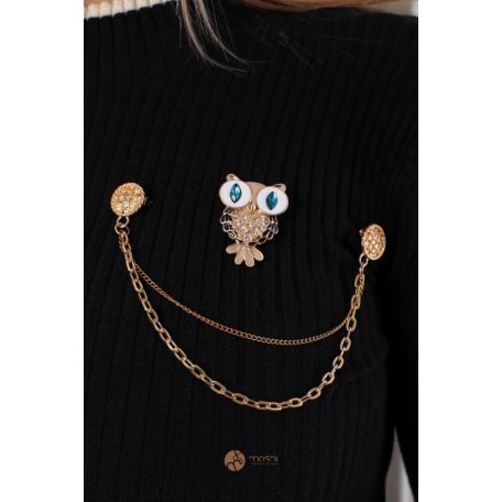 Baglyos kitűzős rövid derekú kötött felső fekete