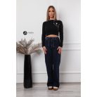 Baglyos kitűzős rövid derekú kötött felső fekete