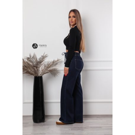 Baglyos kitűzős rövid derekú kötött felső fekete