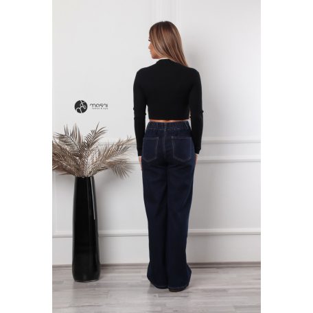 Baglyos kitűzős rövid derekú kötött felső fekete