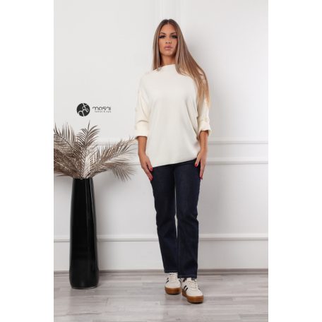 Rövid ujjú, nagy gombos kötött felső bézs