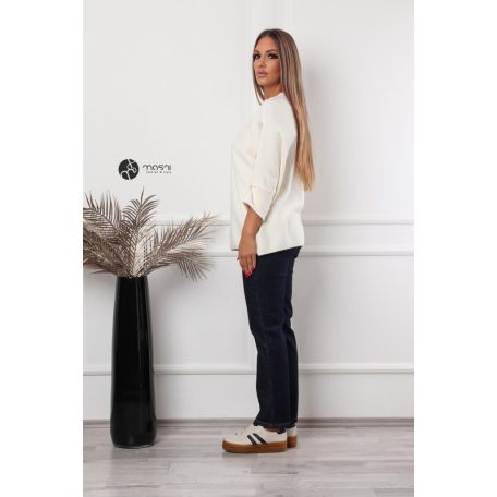 Rövid ujjú, nagy gombos kötött felső bézs