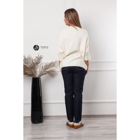 Rövid ujjú, nagy gombos kötött felső bézs