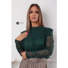 Fodros hosszú ujjú csipke felső zöld