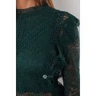 Fodros hosszú ujjú csipke felső zöld