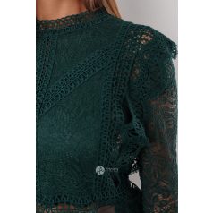 Fodros hosszú ujjú csipke felső zöld