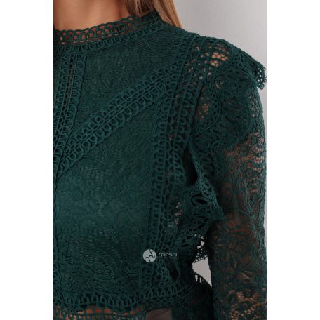 Fodros hosszú ujjú csipke felső zöld