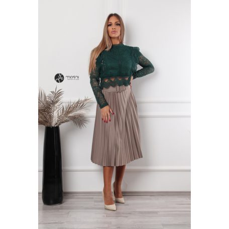 Fodros hosszú ujjú csipke felső zöld