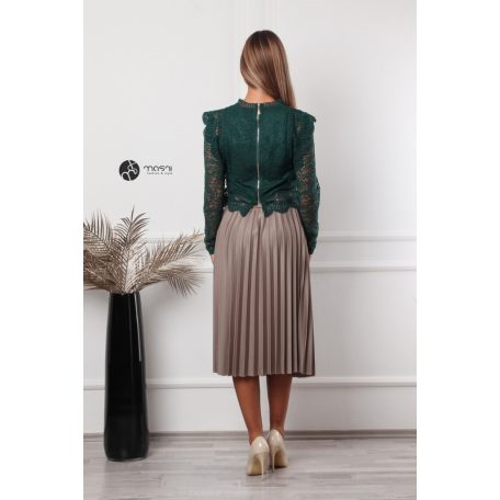 Fodros hosszú ujjú csipke felső zöld