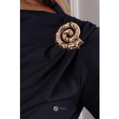   Ejtett nyakú, hosszú ujjú, arany kellékes poli body sötétkék