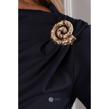 Ejtett nyakú, hosszú ujjú, arany kellékes poli body sötétkék