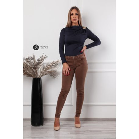 Ejtett nyakú, hosszú ujjú, arany kellékes poli body sötétkék