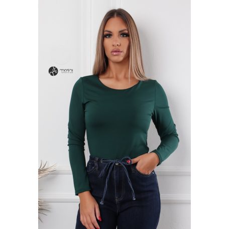 Kerek nyakú, hosszú ujjú poli body zöld