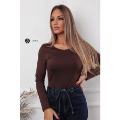 Kerek nyakú, hosszú ujjú poli body barna