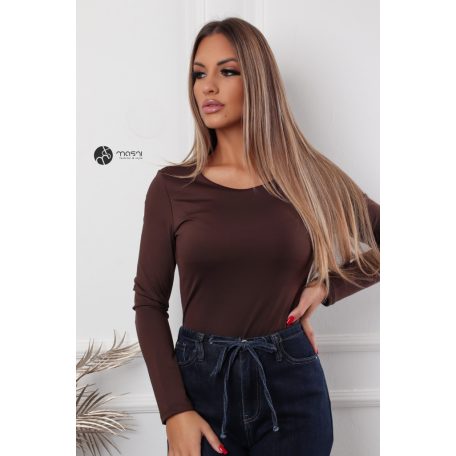 Kerek nyakú, hosszú ujjú poli body barna