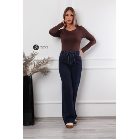 Kerek nyakú, hosszú ujjú poli body barna