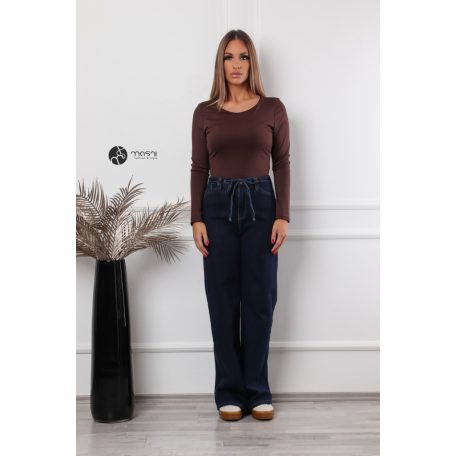 Kerek nyakú, hosszú ujjú poli body barna