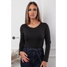 Kerek nyakú, hosszú ujjú poli body fekete