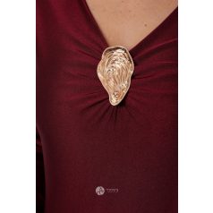 V nyakú, hosszú ujjú, arany kellékes poli body bordó