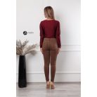 V nyakú, hosszú ujjú, arany kellékes poli body bordó