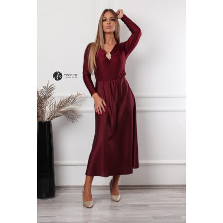 V nyakú, hosszú ujjú, arany kellékes poli body bordó