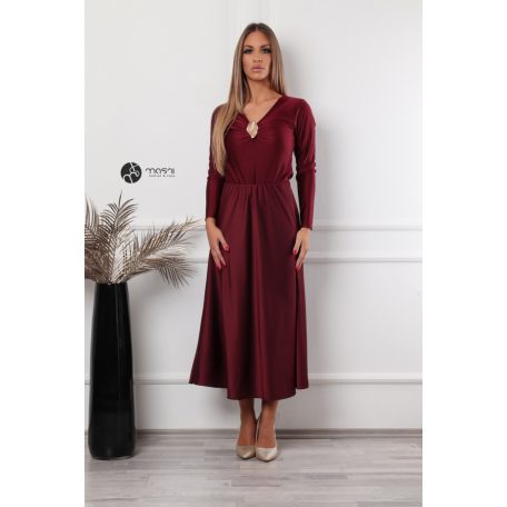 V nyakú, hosszú ujjú, arany kellékes poli body bordó