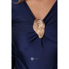 V nyakú, hosszú ujjú, arany kellékes poli body sötétkék