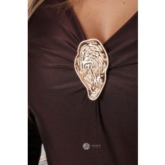   V nyakú, hosszú ujjú, arany kellékes poli body csoki barna