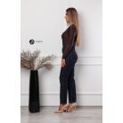 V nyakú, hosszú ujjú, arany kellékes poli body csoki barna