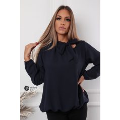 Hosszú ujjú, nyakán masnis felső sötétkék