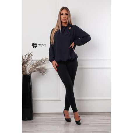 Hosszú ujjú, nyakán masnis felső sötétkék