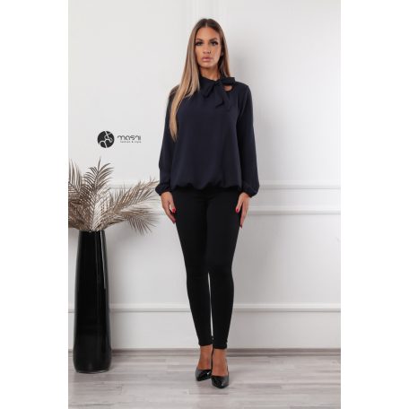 Hosszú ujjú, nyakán masnis felső sötétkék