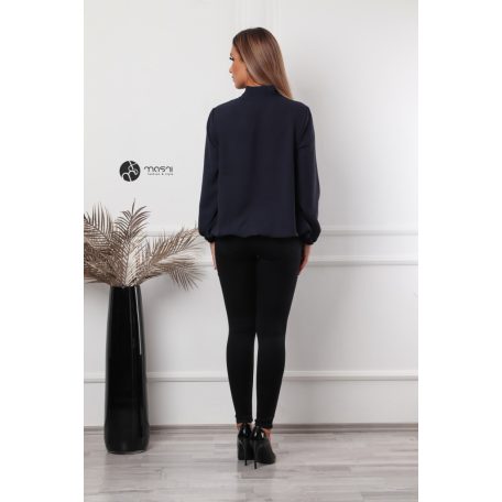 Hosszú ujjú, nyakán masnis felső sötétkék