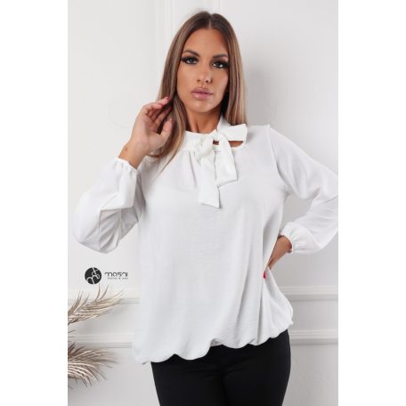 Hosszú ujjú, nyakán masnis felső fehér