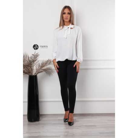 Hosszú ujjú, nyakán masnis felső fehér