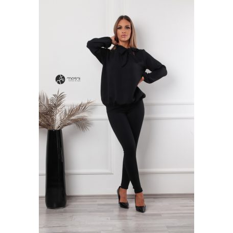 Hosszú ujjú, nyakán masnis felső fekete