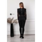 Fodros hosszú ujjú csipke felső fekete