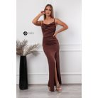 Leana ejtett nyakú elasztikus maxi ruha barna