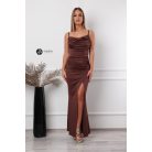 Leana ejtett nyakú elasztikus maxi ruha barna