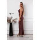 Leana ejtett nyakú elasztikus maxi ruha barna