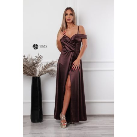 NOÉMIE szatén maxi ruha barna