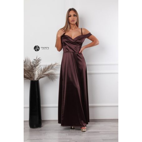 NOÉMIE szatén maxi ruha barna
