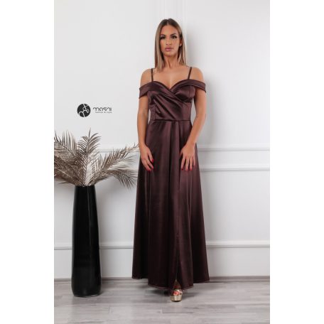 NOÉMIE szatén maxi ruha barna