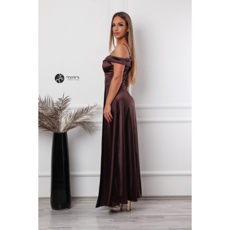 NOÉMIE szatén maxi ruha barna